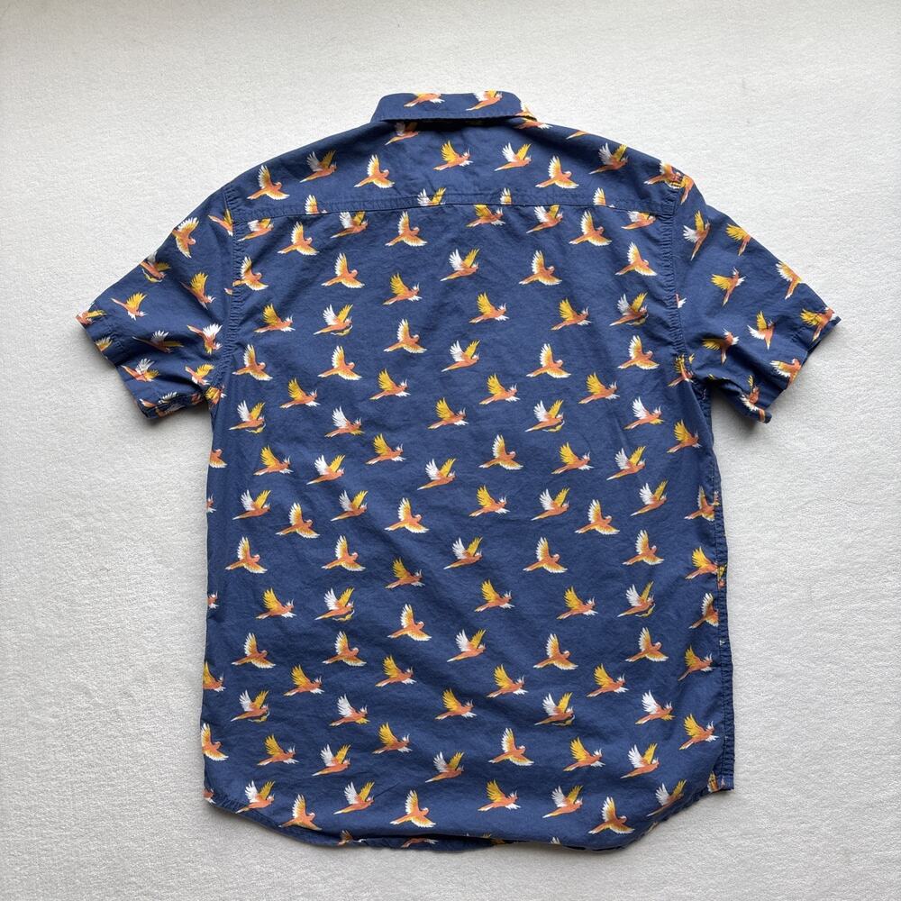 Quiksilver Button Down Shirt Mens Large Blue Tropical Bird Print Modern Fit S/S - Picture 14 of 16